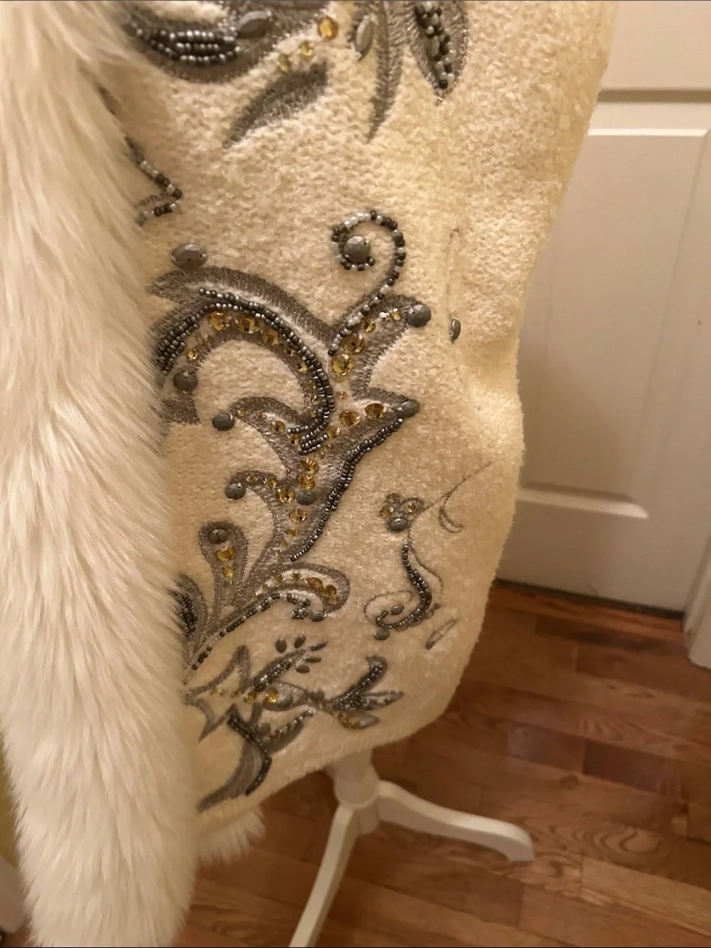 Chico's Ivory Faux Fur Trim Embellished Vest - Picture 4 of 5